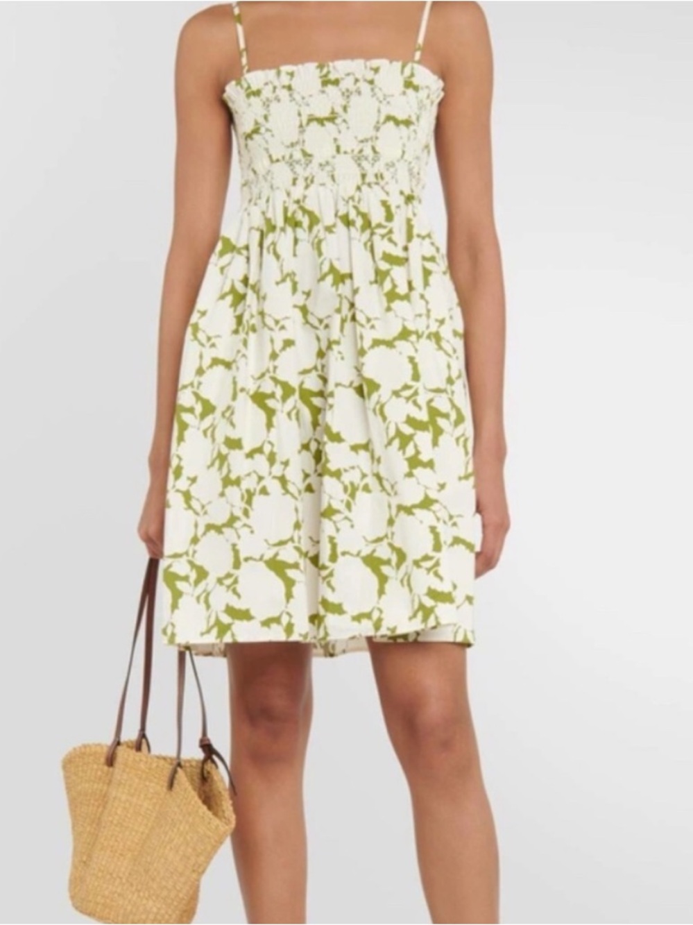 Tory Burch Smocked Floral Cotton Poplin Mini Dress